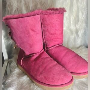UGG Pink Suede Winter Boots with Bow Details